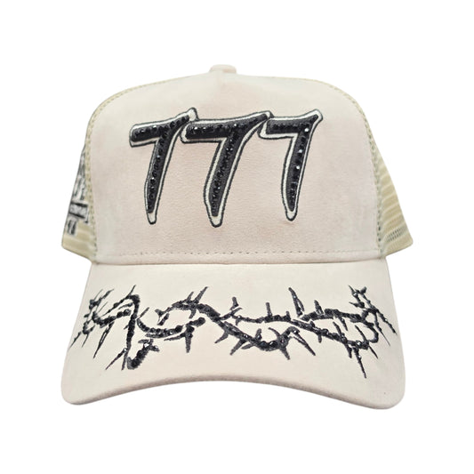 HUDSON SUEDE 777 TRUCKER HAT WITH RHINESTONES CREAM