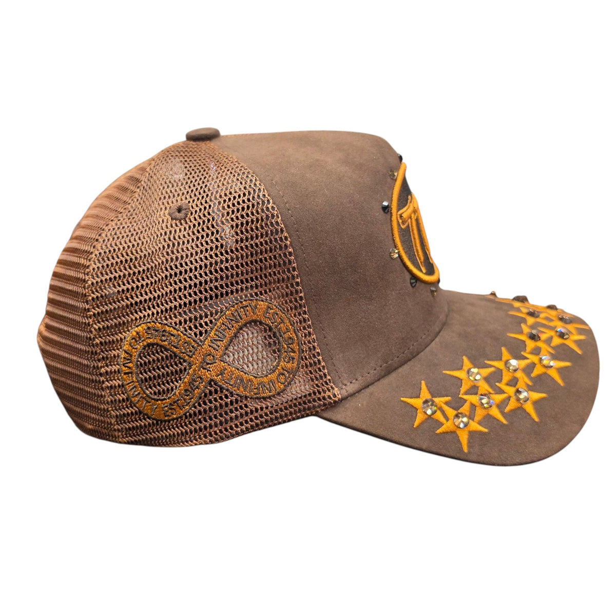 HUDSON SUEDE TRUCKER HAT WITH RHINESTONES BROWN