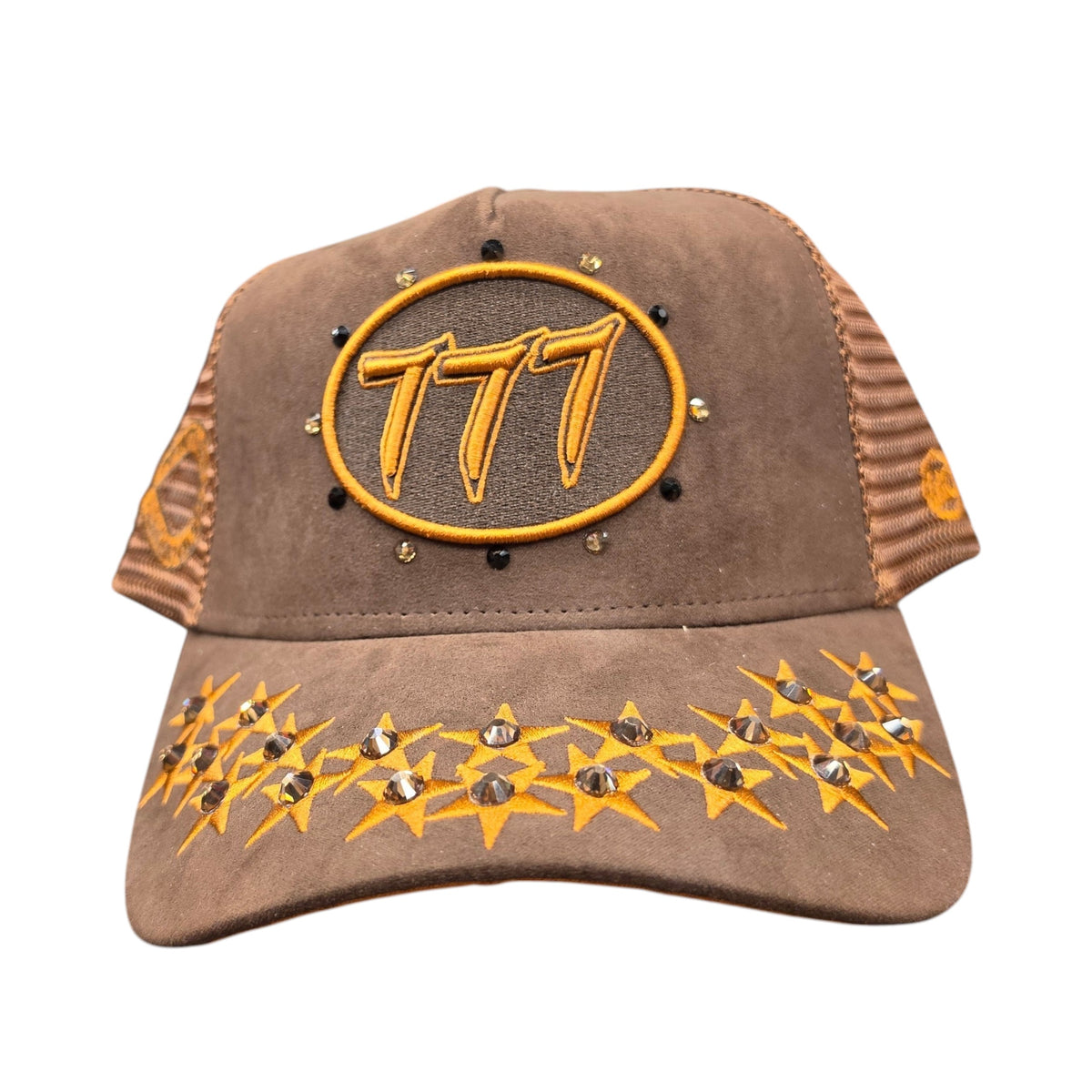 HUDSON SUEDE TRUCKER HAT WITH RHINESTONES BROWN