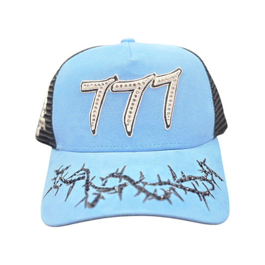 HUDSON SUEDE 777 TRUCKER HAT WITH RHINESTONES BABY BLUE