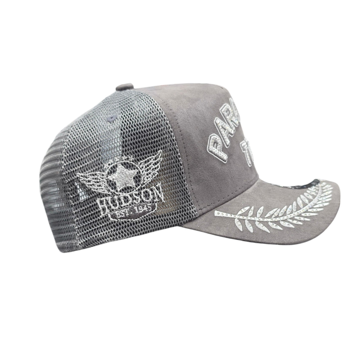 HUDSON PARADISE 777 TRUCKER HAT WITH RHINESTONES GREY
