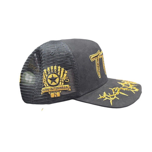 HUDSON SUEDE 777 TRUCKER HAT WITH RHINESTONES BLACK/YELLOW