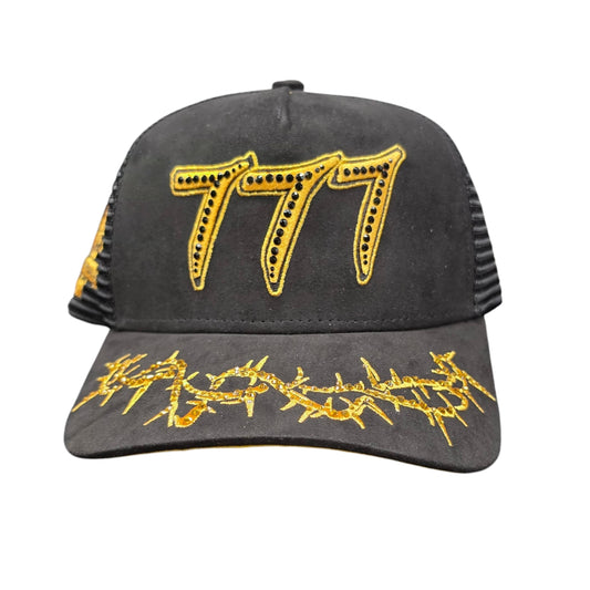 HUDSON SUEDE 777 TRUCKER HAT WITH RHINESTONES BLACK/YELLOW