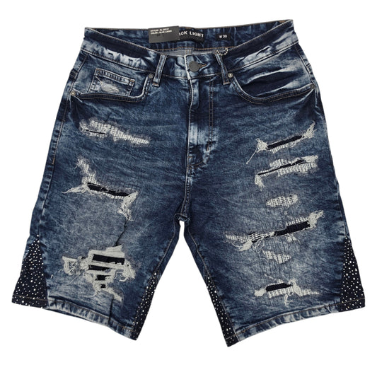 BLACK LIGHT MEN'S DENIM SHORT RHINESTONE 26537 BLUE LAGER