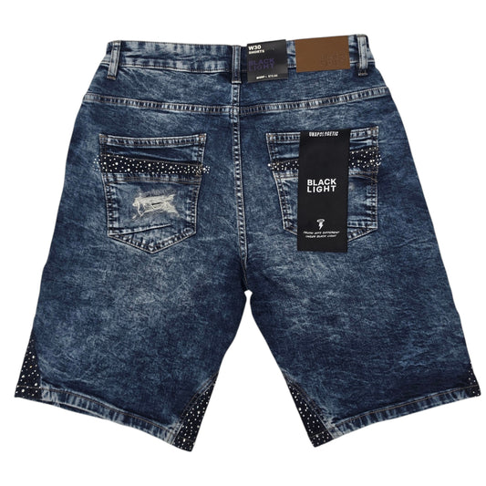 BLACK LIGHT MEN'S DENIM SHORT RHINESTONE 26537 BLUE LAGER