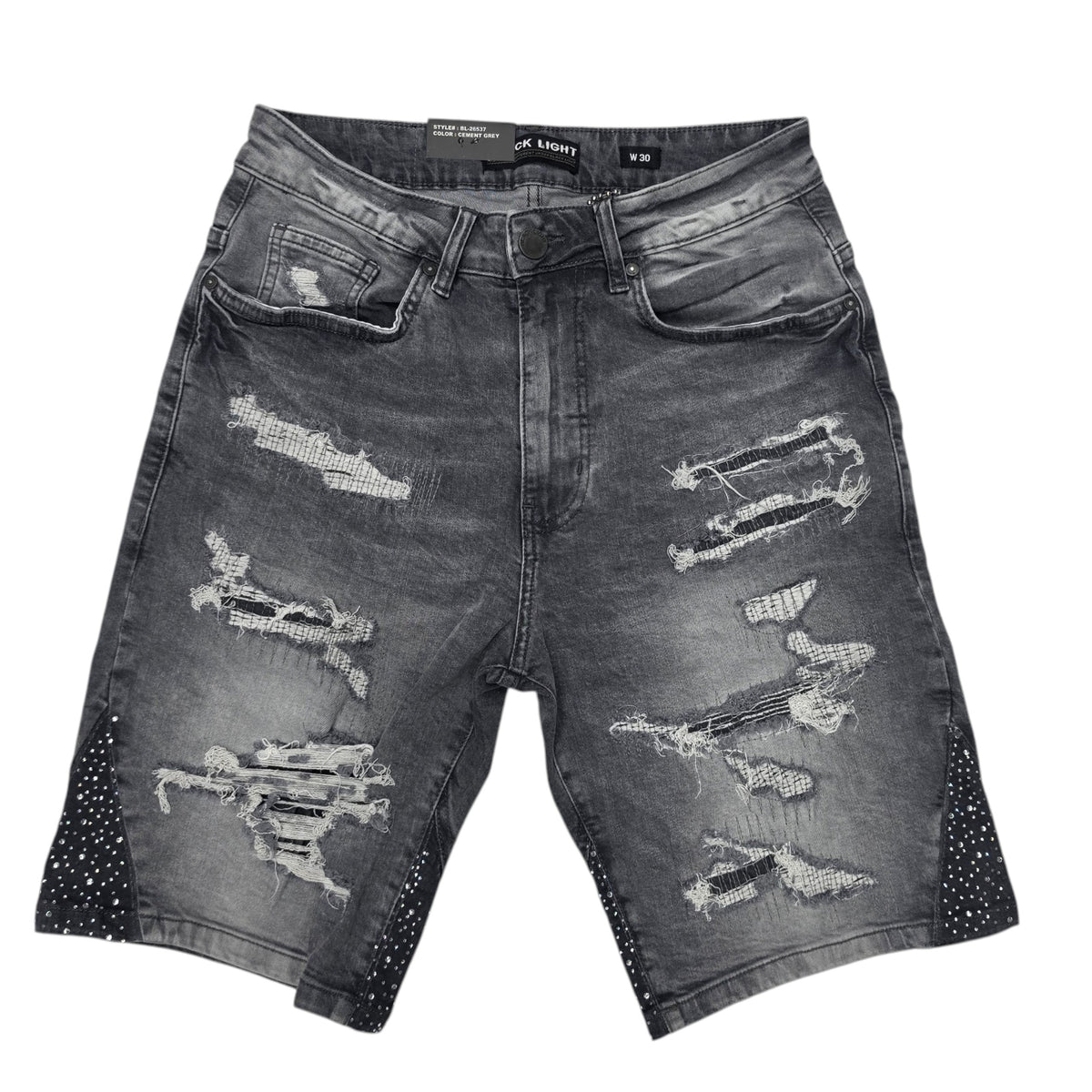 BLACK LIGHT MEN'S DENIM SHORT RHINESTONE 26537 CEMENT GREY