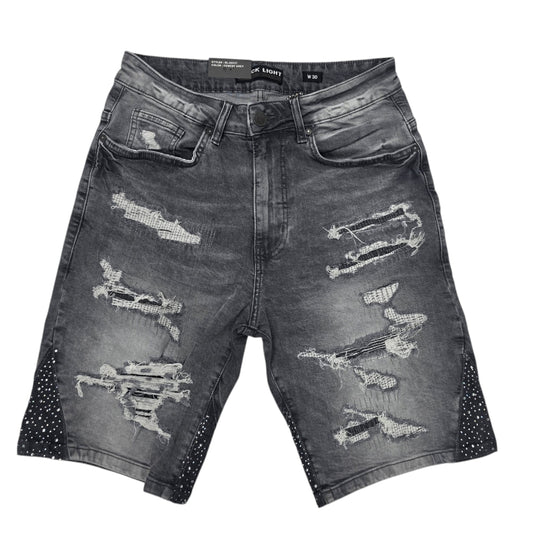 BLACK LIGHT MEN'S DENIM SHORT RHINESTONE 26537 CEMENT GREY