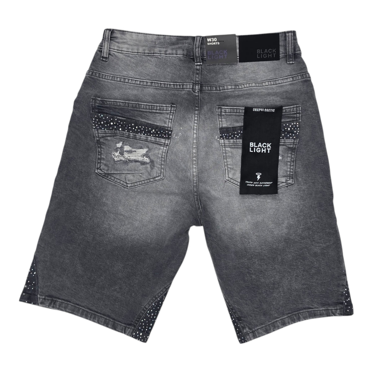 BLACK LIGHT MEN'S DENIM SHORT RHINESTONE 26537 CEMENT GREY