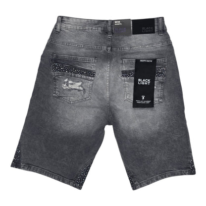 BLACK LIGHT MEN'S DENIM SHORT RHINESTONE 26537 CEMENT GREY