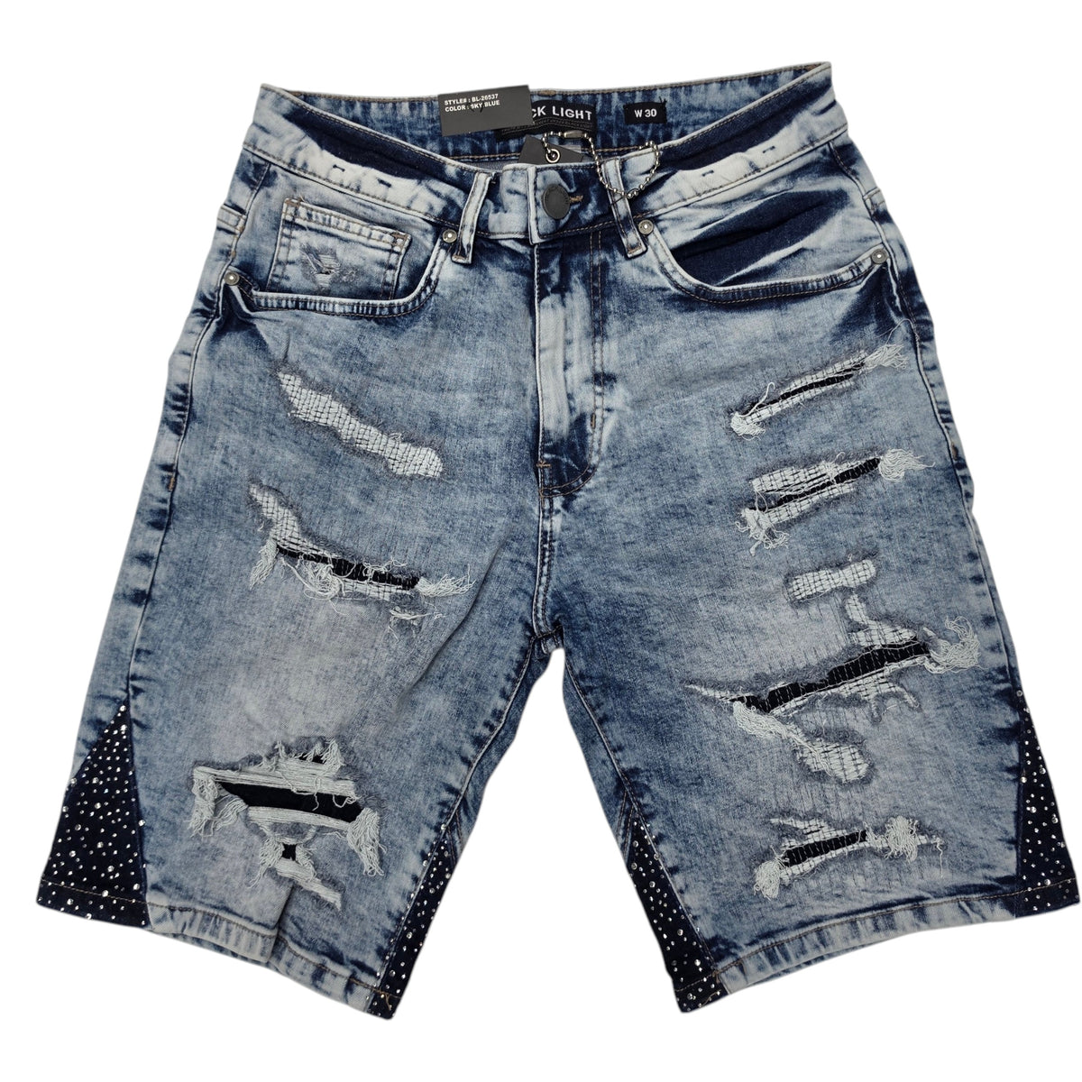 BLACK LIGHT MEN'S DENIM SHORT RHINESTONE 26537 SKY BLUE