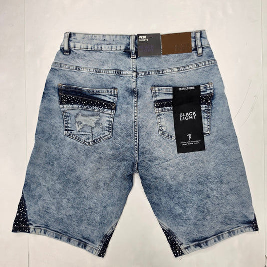 BLACK LIGHT MEN'S DENIM SHORT RHINESTONE 26537 SKY BLUE
