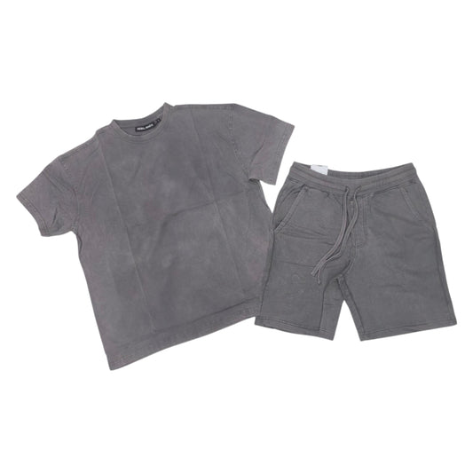 REBEL MINDS MEN'S ACID WASH SHORT SET DARK GREY