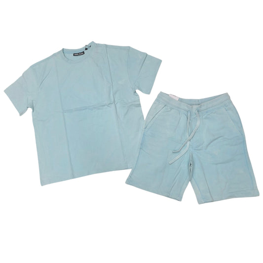 REBEL MINDS MEN'S ACID WASH SHORT SET SKY BLUE