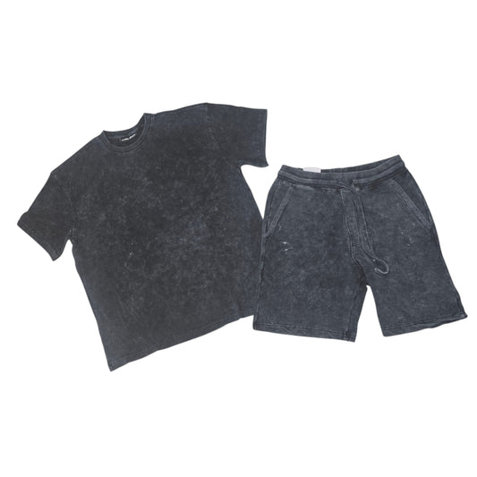 REBEL MINDS MEN'S ACID WASH SHORT SET BLACK