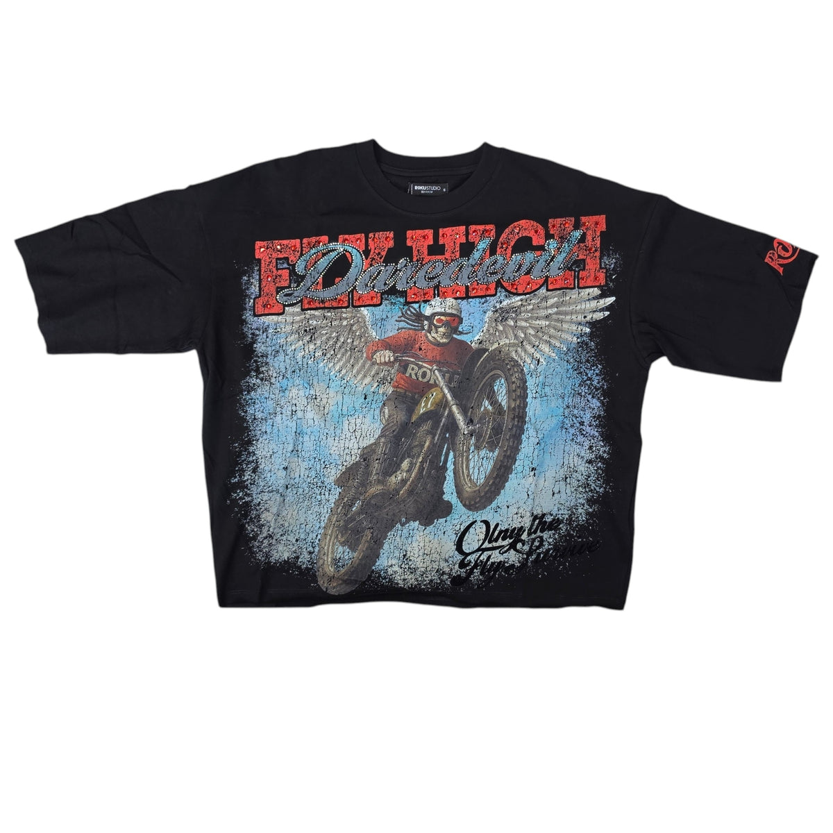 ROKU MEN'S RULE THE STREET CROPPED T-SHIRT BLACK