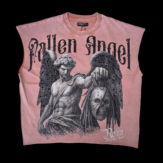ROKU MEN'S FALLEN ANGEL ENZYME CUT OFF T-SHIRT WASHED MUAVE