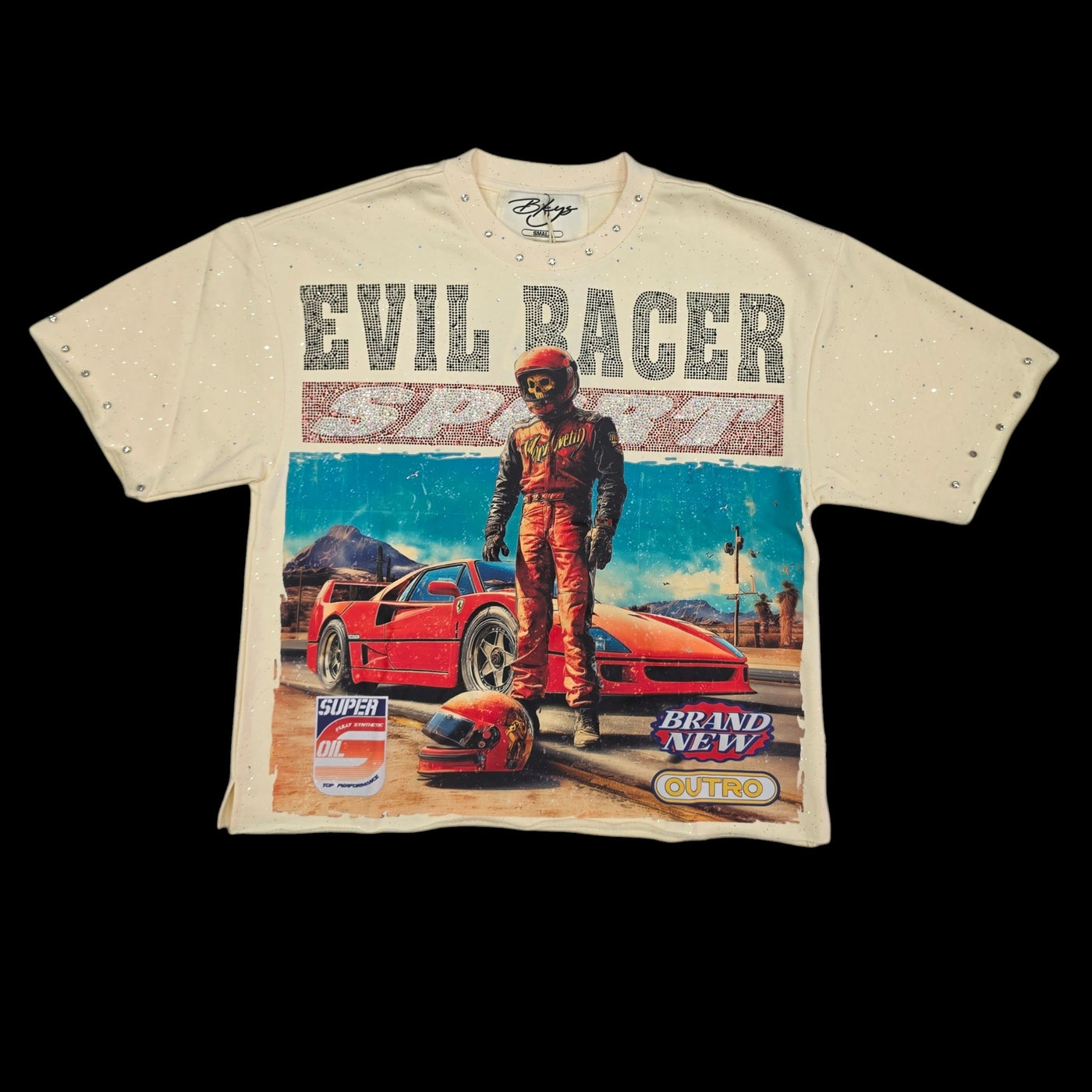 Evil Racer BKYS MEN'S EVIL RACER CROPPED T-SHIRT OFF WHITE T1451 – ROS 3 CLOTHING CO.