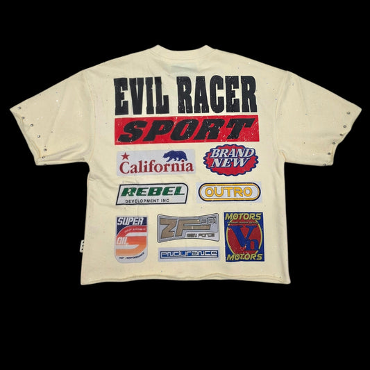 BKYS MEN'S EVIL RACER CROPPED T-SHIRT OFF WHITE T1451