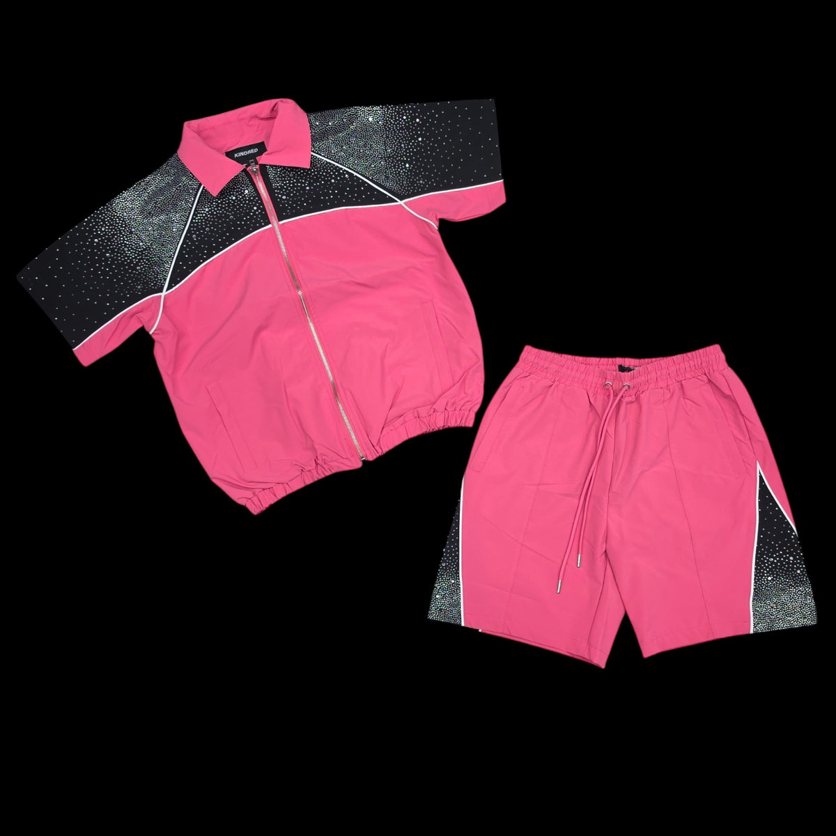 KINDRED MEN'S RHINESTONE NYLON SHORT SET STONE PINK/BLACK 2236S