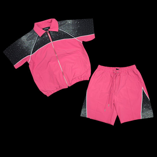 KINDRED MEN'S RHINESTONE NYLON SHORT SET STONE PINK/BLACK 2236S