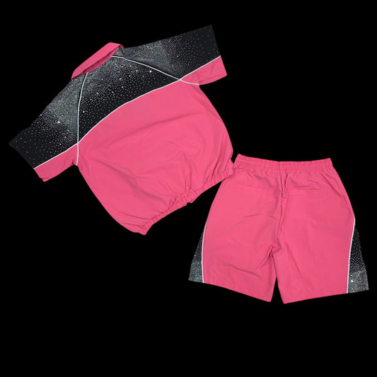 KINDRED MEN'S RHINESTONE NYLON SHORT SET STONE PINK/BLACK 2236S