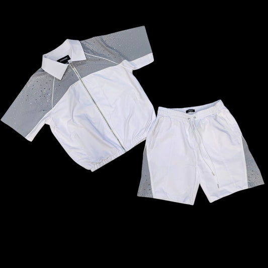 KINDRED MEN'S RHINESTONE NYLON SHORT SET STONE WHITE/WOLF 2236S
