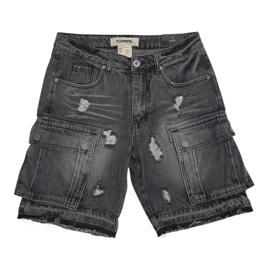 PJ MARK MEN'S DENIM CARGO SHORTS BLACK DS2530