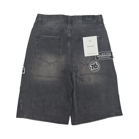 VICIOUS MEN'S PATCH DENIM SHORTS BLACK VC1271