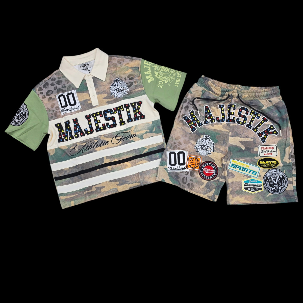 MAJESTIK MEN'S RHINESTONE POLO & SHORT SET CAMO