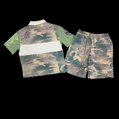 MAJESTIK MEN'S RHINESTONE POLO & SHORT SET CAMO