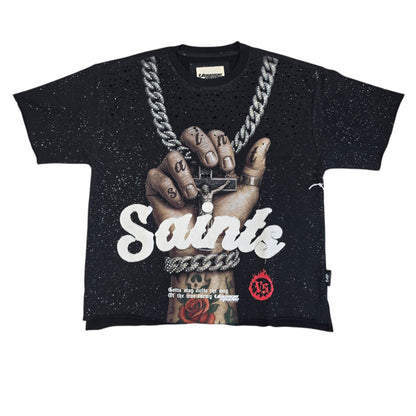 VOYAGE STUDIO MEN'S SAINTS NECKLACE T-SHIRT BLACK