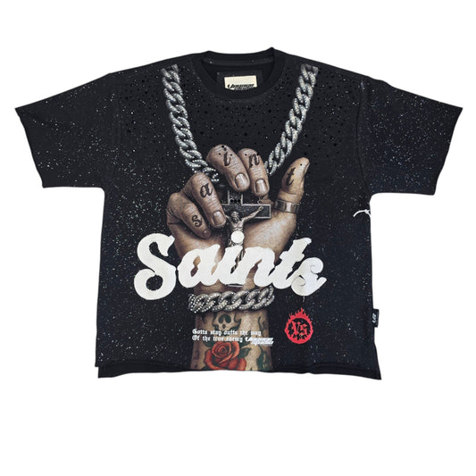 VOYAGE STUDIO MEN'S SAINTS NECKLACE T-SHIRT BLACK