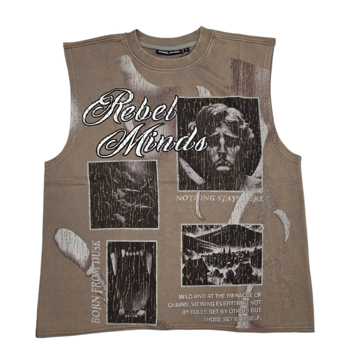REBEL MINDS MEN'S BORN FROM DUST SLEEVELESS T-SHIRT TAUPE