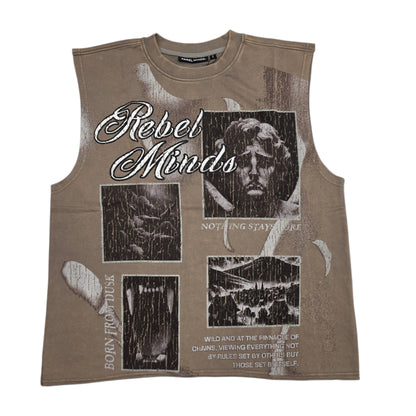 REBEL MINDS MEN'S BORN FROM DUST SLEEVELESS T-SHIRT TAUPE