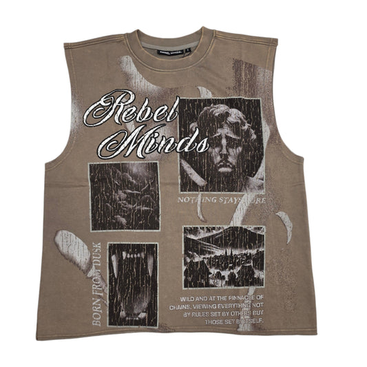 REBEL MINDS MEN'S BORN FROM DUST SLEEVELESS T-SHIRT TAUPE