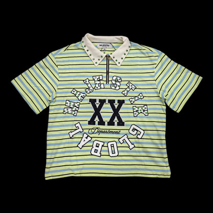 MAJESTIK MEN'S RHINESTONE STRIPED POLO SHIRT GREEN