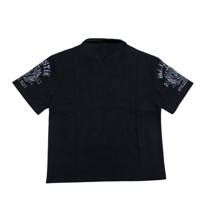 MAJESTIK MEN'S RHINESTONE GRAPHIC ZIP POLO SHIRT
