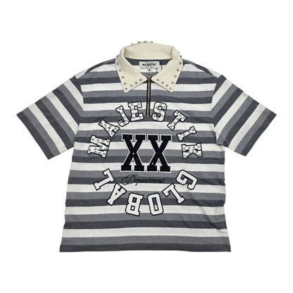 MAJESTIK MEN'S RHINESTONE STRIPED POLO SHIRT GREY