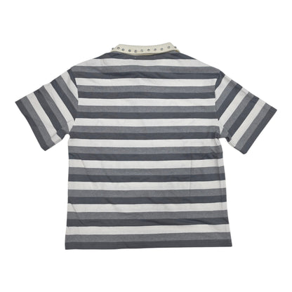 MAJESTIK MEN'S RHINESTONE STRIPED POLO SHIRT GREY