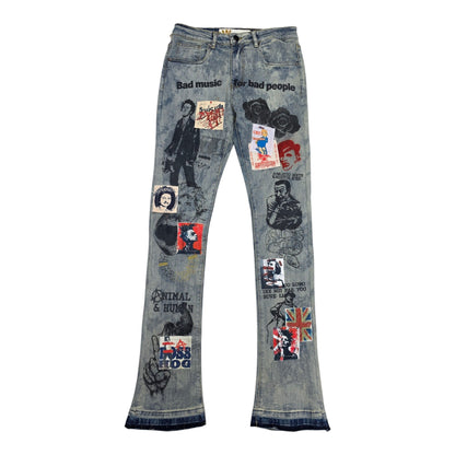 WAIMEA MEN’S REBEL COLLAGE STACKED FLARE JEANS M8779D