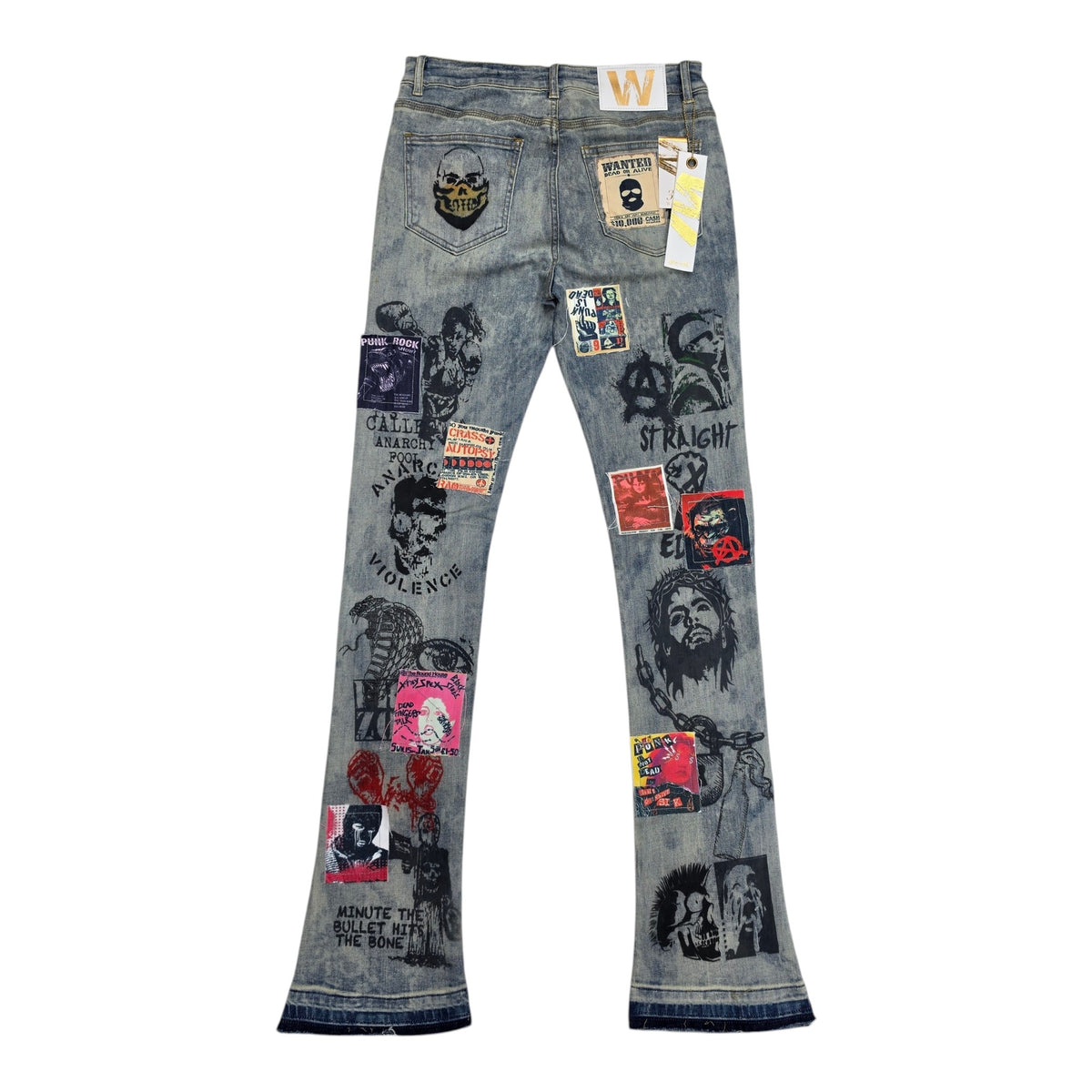 WAIMEA MEN’S REBEL COLLAGE STACKED FLARE JEANS M8779D