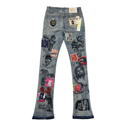 WAIMEA MEN’S REBEL COLLAGE STACKED FLARE JEANS M8779D