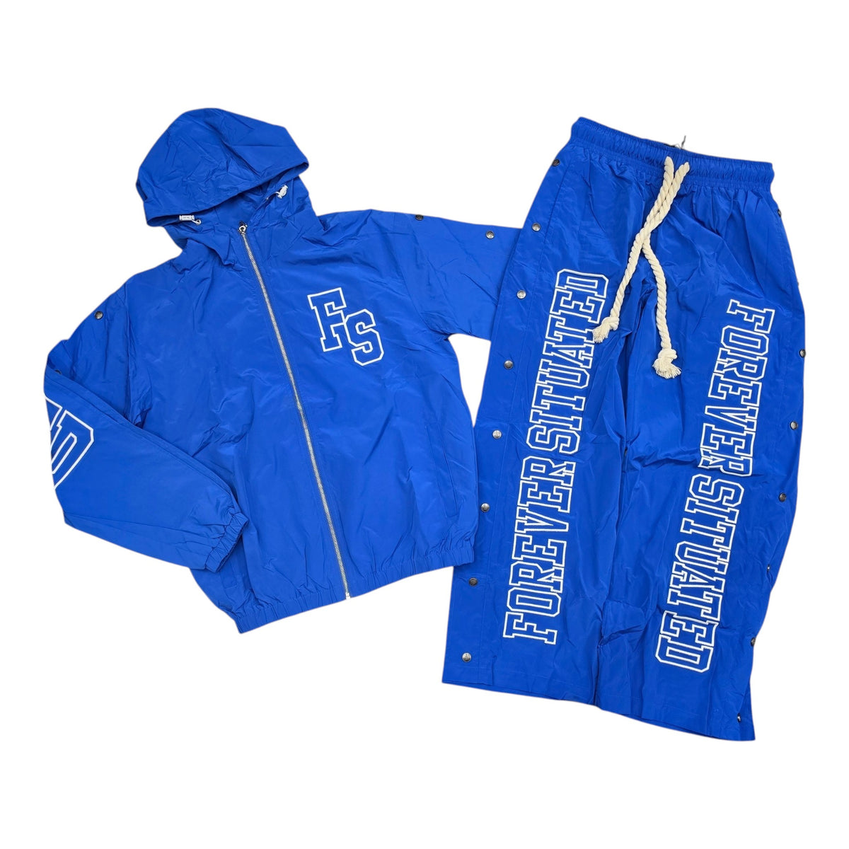 MEN’S FOREVER SITUATED SNAP-SIDE NYLON TRACKSUIT ROYAL BLUE