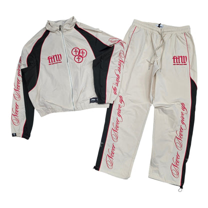 FIRST ROW NEVER GIVE UP MEN’S NYLON TRACK SET CREAM