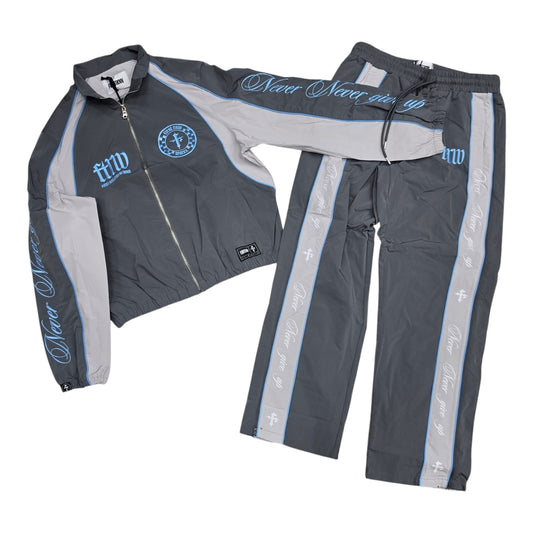 FIRST ROW NEVER GIVE UP MEN’S NYLON TRACK SET GREY