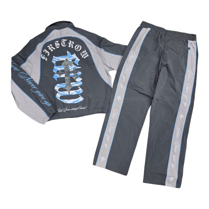 FIRST ROW NEVER GIVE UP MEN’S NYLON TRACK SET GREY