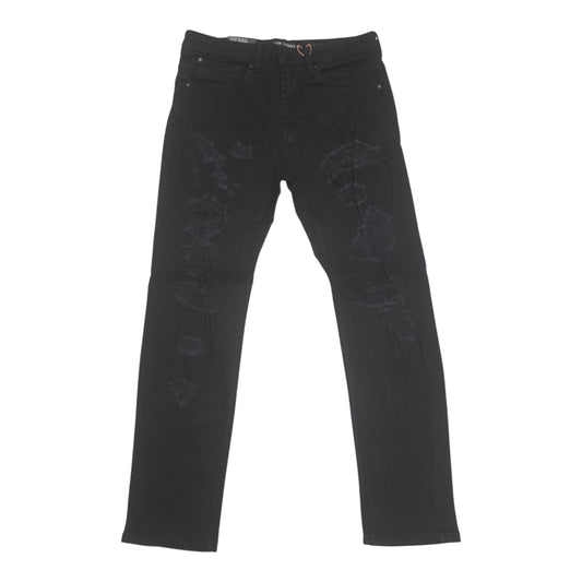 BLACK LIGHT MEN’S DISTRESSED ATHLETIC FIT DENIM JEANS 70135 JET BLACK