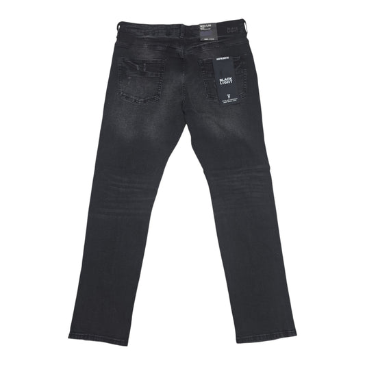 BLACK LIGHT MEN’S DISTRESSED ATHLETIC FIT DENIM JEANS 70134 BLACK