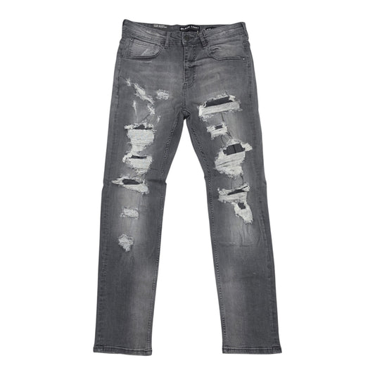 BLACK LIGHT MEN’S DISTRESSED ATHLETIC FIT DENIM JEANS 70135 GREY