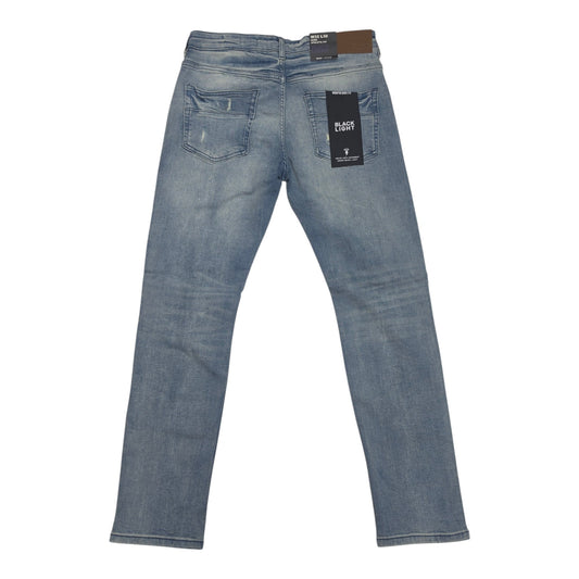BLACK LIGHT MEN’S DISTRESSED ATHLETIC FIT DENIM JEANS 70134 LT INDIGO